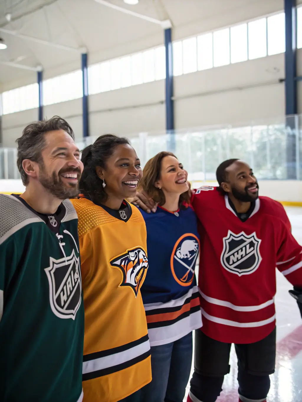 An image of adult players participating in a recreational ice hockey game, highlighting the social and fitness aspects of the sport.